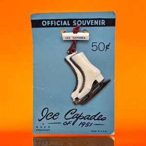 Ice Capades of 1951 Skates Pin Rare Official Souvenir Original 50C Card USA Made